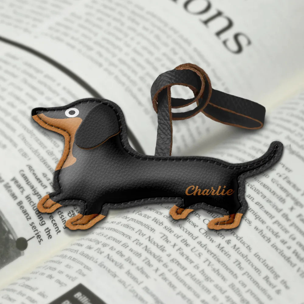 Dog Lovers,Pet Lovers,Dog Mom,Happy-Dachshund Shaped, Dog Lovers Charm - Personalized Dog Leather Bag Charm, Keychain