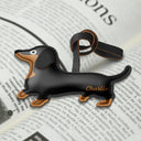 Dog Lovers,Pet Lovers,Dog Mom,Happy-Dachshund Shaped, Dog Lovers Charm - Personalized Dog Leather Bag Charm, Keychain