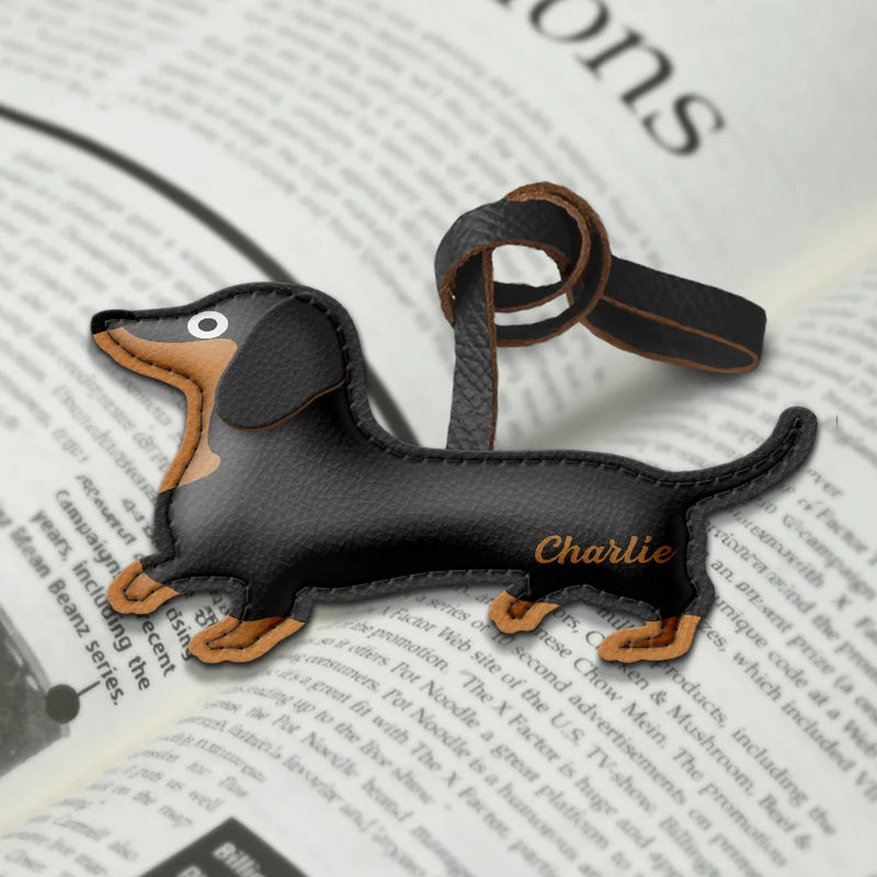 Dog Lovers,Pet Lovers,Dog Mom,Happy-Dachshund Shaped, Dog Lovers Charm - Personalized Dog Leather Bag Charm, Keychain