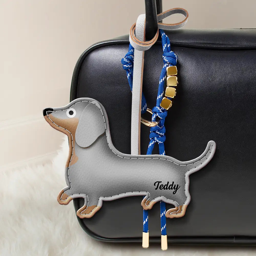 Dog Lovers,Pet Lovers,Dog Mom,Happy-Dachshund Shaped, Dog Lovers Charm - Personalized Dog Leather Bag Charm, Keychain