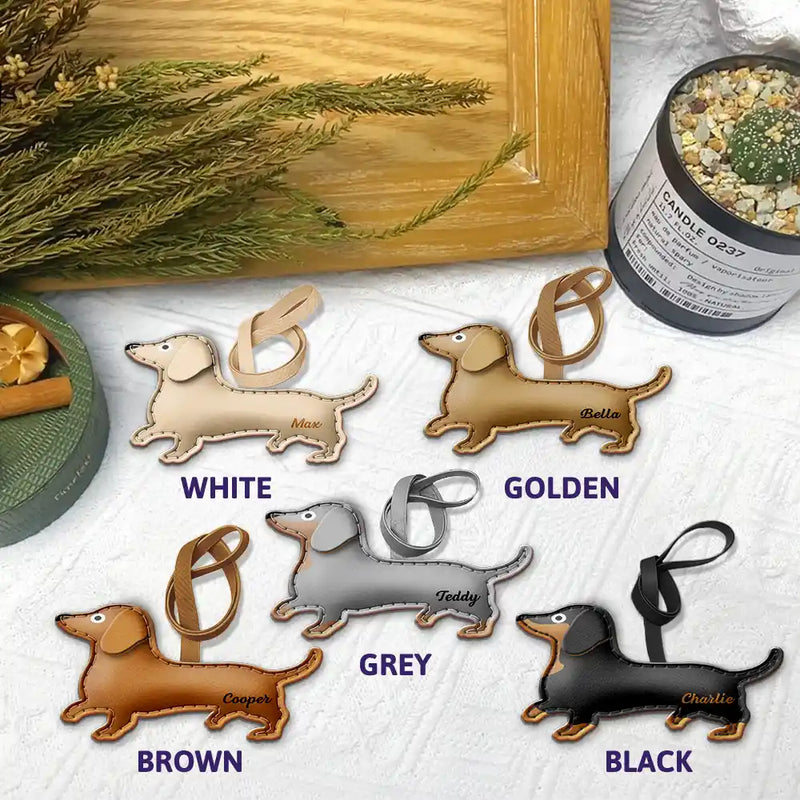 Dog Lovers,Pet Lovers,Dog Mom,Happy-Dachshund Shaped, Dog Lovers Charm - Personalized Dog Leather Bag Charm, Keychain