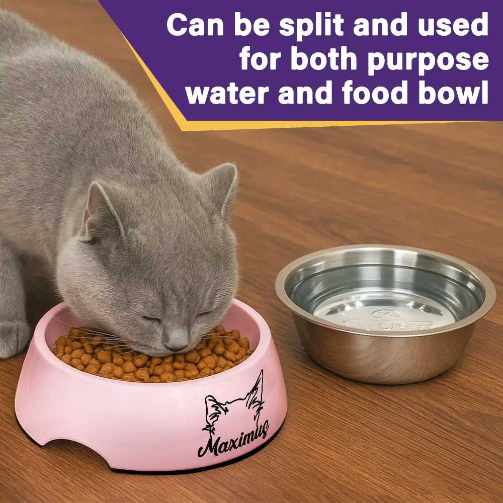 Pet Lovers,Pet Mom,Pet Dad,Dog Lovers,Cat Lovers-Dog And Cat Ear Line Art With Name - Personalized Removable Stainless Steel Pet Bowl