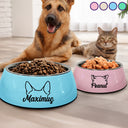 Pet Lovers,Pet Mom,Pet Dad,Dog Lovers,Cat Lovers-Dog And Cat Ear Line Art With Name - Personalized Removable Stainless Steel Pet Bowl