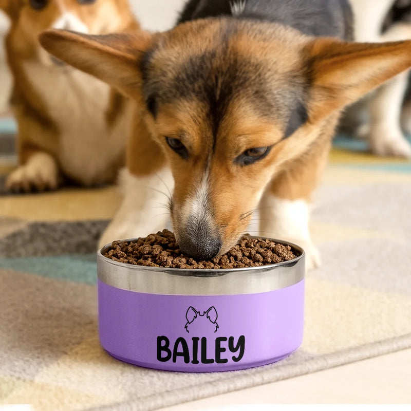 Pet Lovers,Dog Lovers,Cat Lovers-Dog Cat Ears Outline With Name - Personalized Stainless Steel Pet Bowl