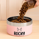 Pet Lovers,Dog Lovers,Cat Lovers-Dog Cat Ears Outline With Name - Personalized Stainless Steel Pet Bowl