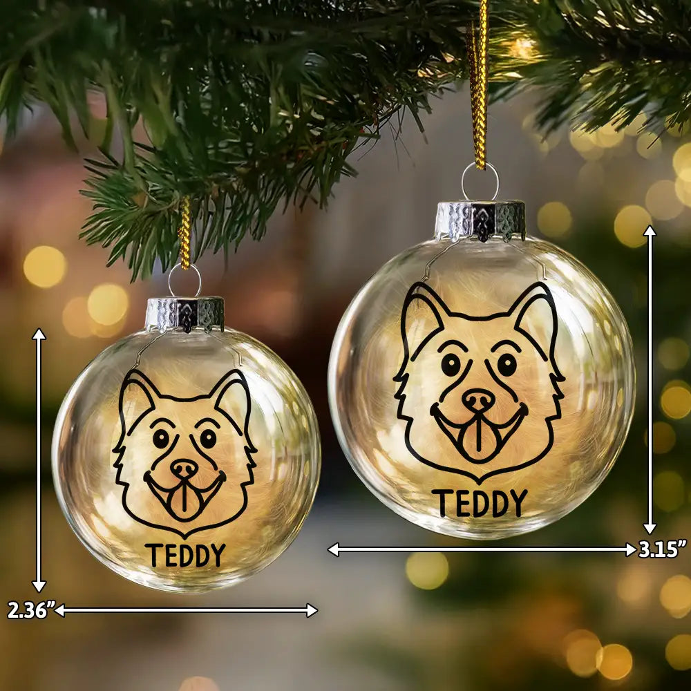 Dog Lovers,Christmas,Love-Dog Line Sketch Face Custom Name - Personalized Fillable Clear Ball Ornament