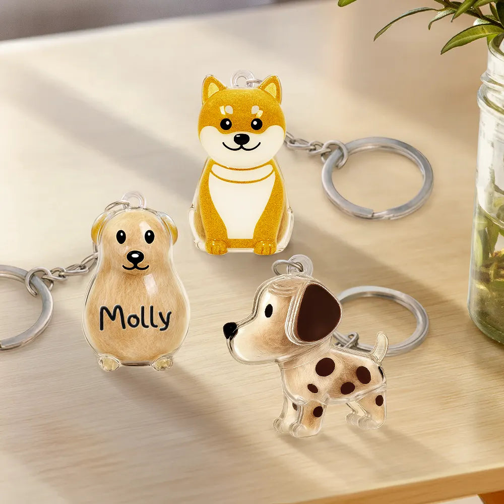 Sad,Memorial,Dog Lovers-Dog Memorial Keepsake With Custom Name - Personalized Dog Hair Collector Keychain Bag Charm Memorial Storage Box