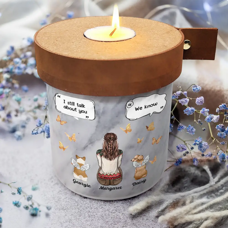 Pet Lovers, Pet Mom, Pet Dad, Pet Couple, Dog Lovers, Dog Mom, Dog Dad, Dog Couple, Memorial, Sad - Dog Memorial Urn I Miss You I Know - Personalized Ceramic Jar With Candle Holder Lid