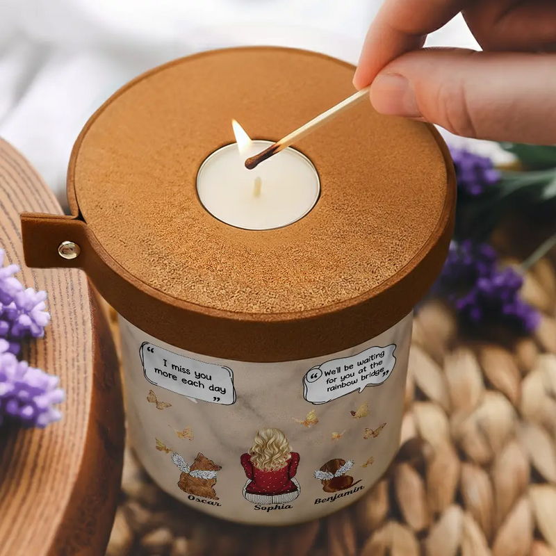 Pet Lovers, Pet Mom, Pet Dad, Pet Couple, Dog Lovers, Dog Mom, Dog Dad, Dog Couple, Memorial, Sad - Dog Memorial Urn I Miss You I Know - Personalized Ceramic Jar With Candle Holder Lid