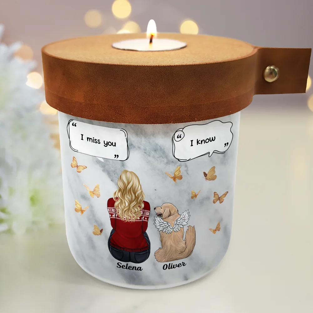 Pet Lovers, Pet Mom, Pet Dad, Pet Couple, Dog Lovers, Dog Mom, Dog Dad, Dog Couple, Memorial, Sad - Dog Memorial Urn I Miss You I Know - Personalized Ceramic Jar With Candle Holder Lid