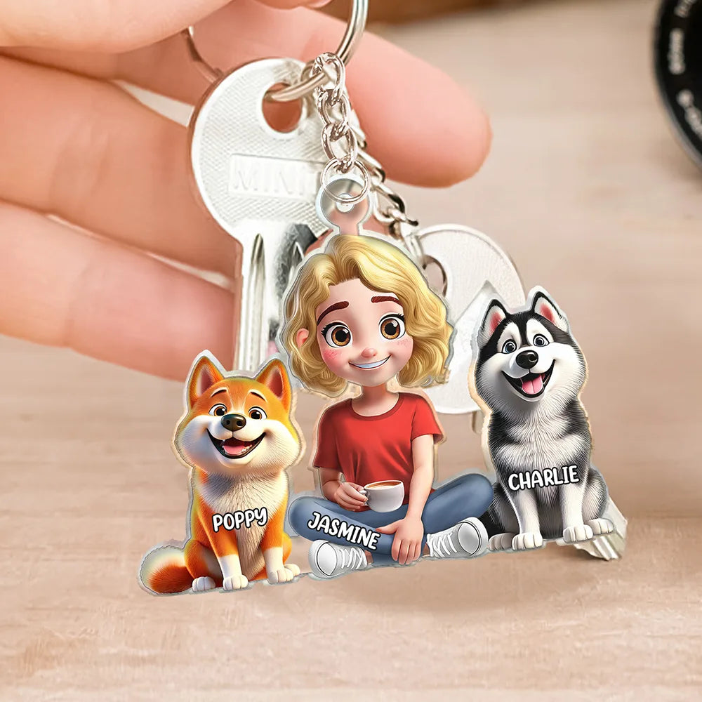 3D Effect Dog Mom Dog Dad Dog Couple - Personalized Cutout Acrylic Keychain