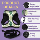 Classic Argyle Check With Paw And Name - Personalized Dog Harness Vest And Leash Set