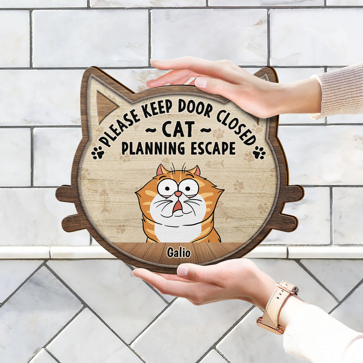 Please Keep Door Closed Cats Planning Escape - Gift For Cat Lovers - Personalized Custom Shaped Wood Sign