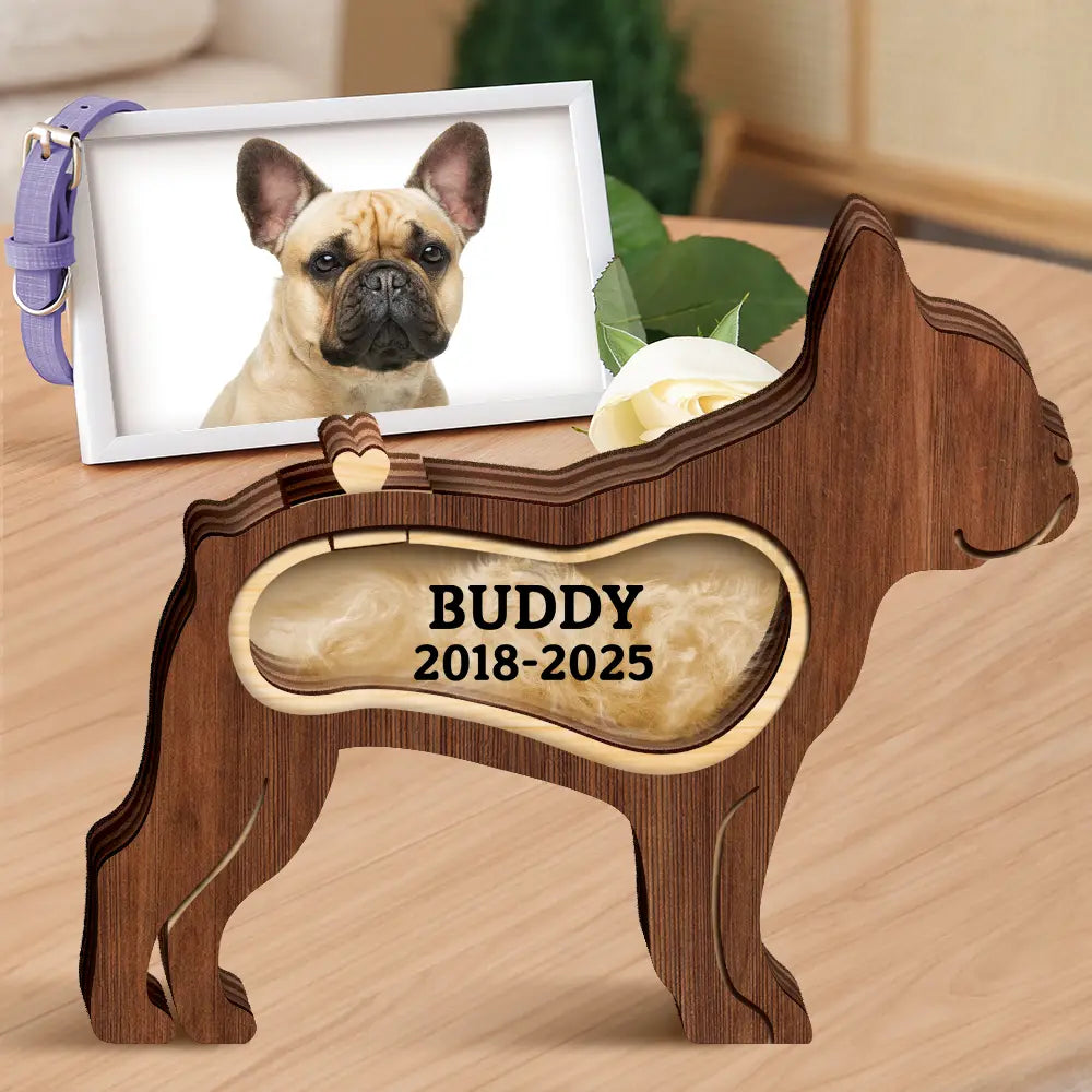 Dog Lovers,Dog Mom,Dog Dad,Pet Lovers,Pet Mom,Pet Dad,Memorial,Sad-French Bulldog Frenchie Dog Memorial Shadowbox Fur Keepsake - Personalized Pet Shaped Wooden Keepsake