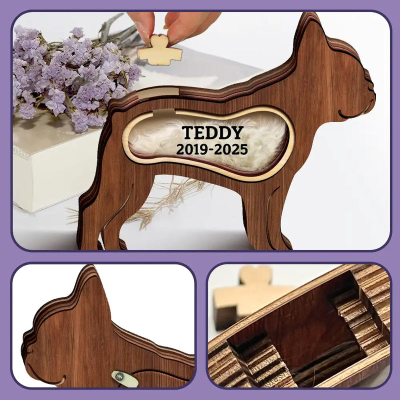 Dog Lovers,Dog Mom,Dog Dad,Pet Lovers,Pet Mom,Pet Dad,Memorial,Sad-French Bulldog Frenchie Dog Memorial Shadowbox Fur Keepsake - Personalized Pet Shaped Wooden Keepsake