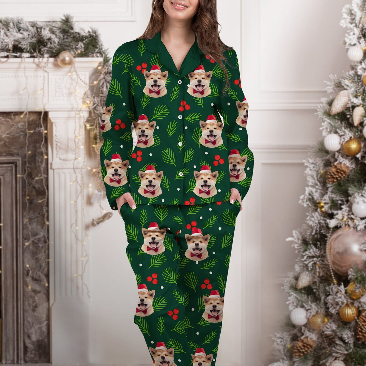 Custom Photo Funny Pet Face - Christmas Gift For Family - Personalized Long Pajamas Set