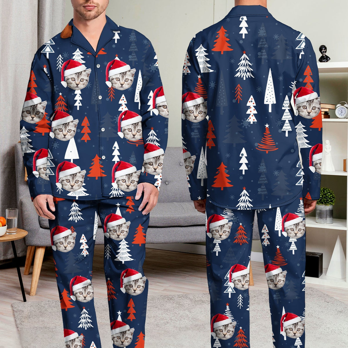 Custom Photo Funny Pet Face - Christmas Gift For Family - Personalized Long Pajamas Set