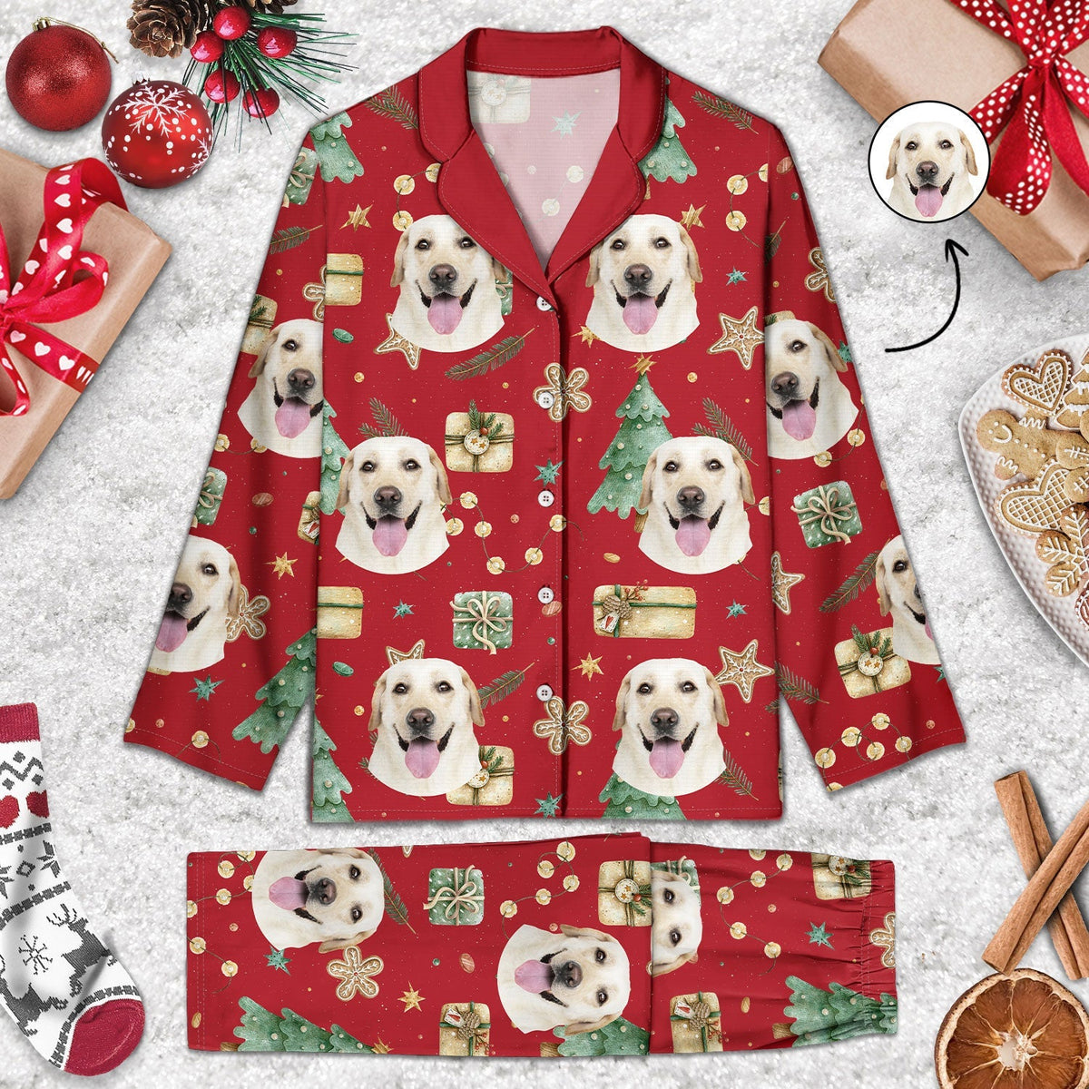 Custom Photo Funny Pet Face - Christmas Gift For Family - Personalized Long Pajamas Set
