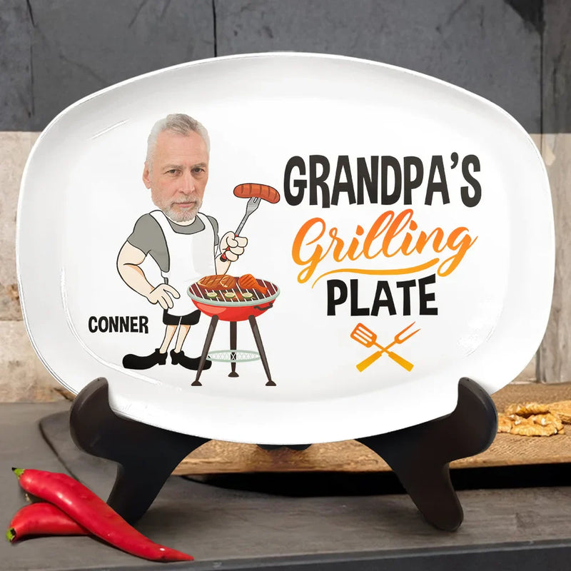 Custom Photo Funny Daddy's Grilling Plate - Personalized Plate