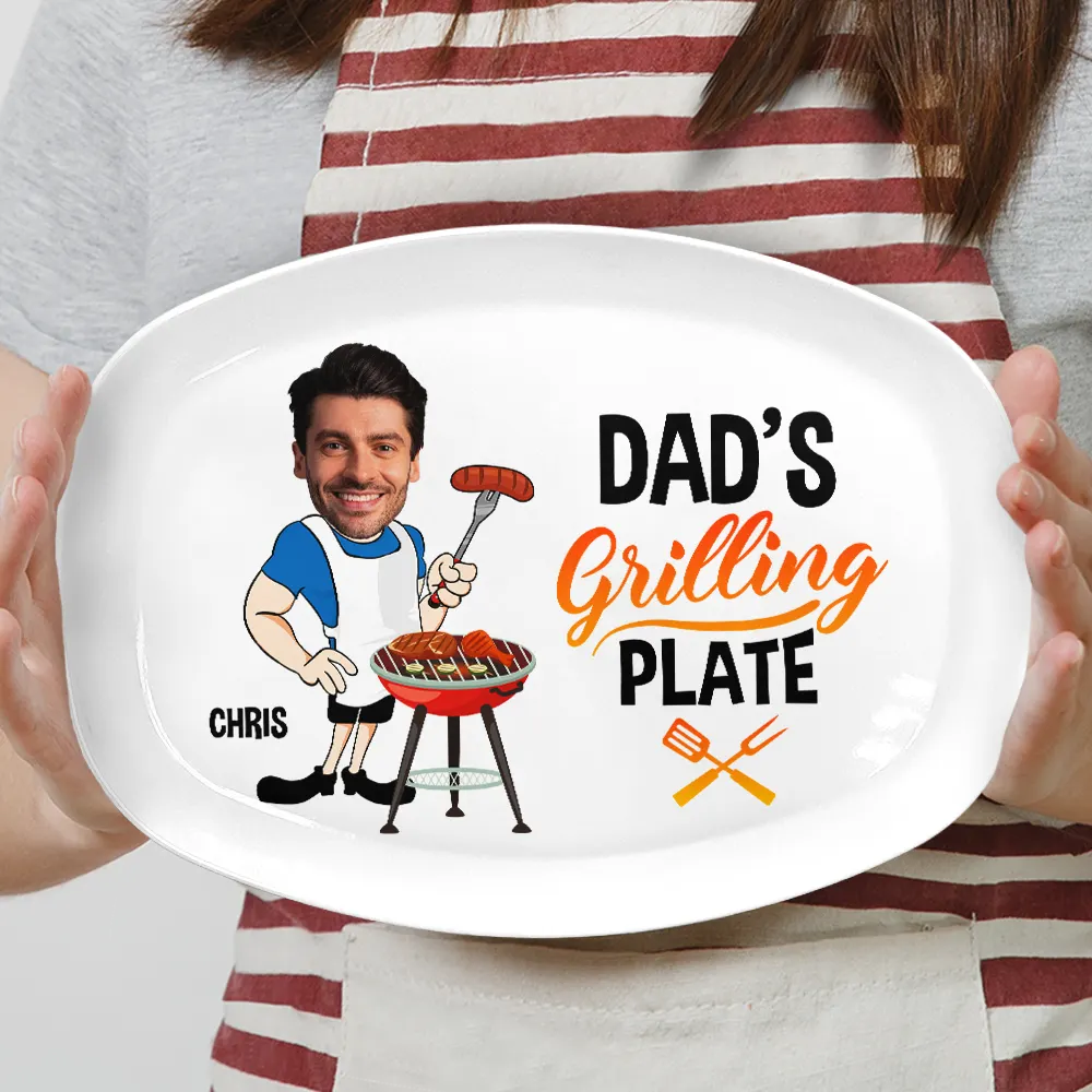 Custom Photo Funny Daddy's Grilling Plate - Personalized Plate