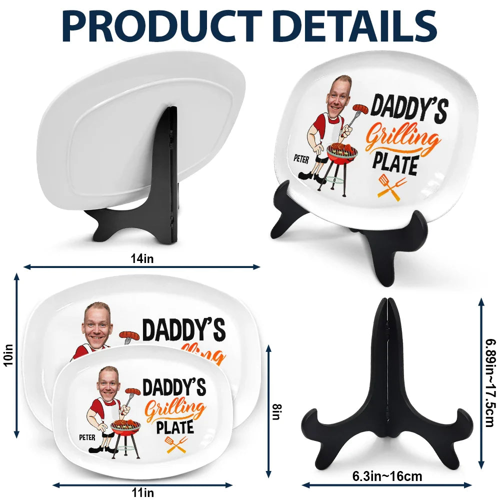 Custom Photo Funny Daddy's Grilling Plate - Personalized Plate