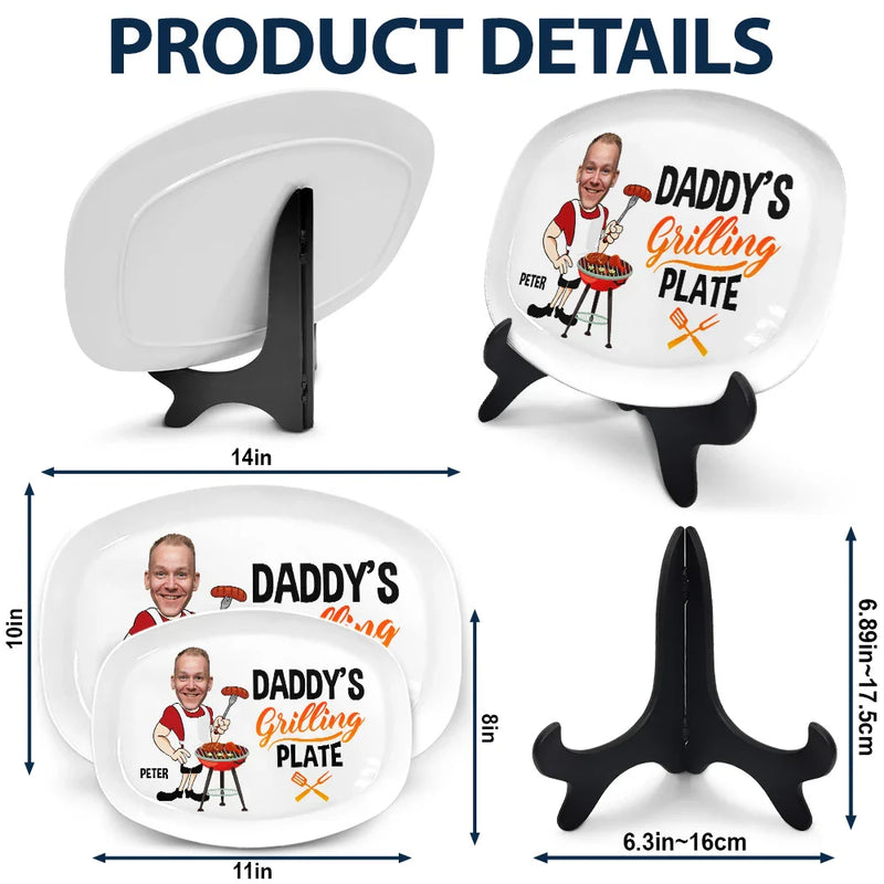 Custom Photo Funny Daddy's Grilling Plate - Personalized Plate