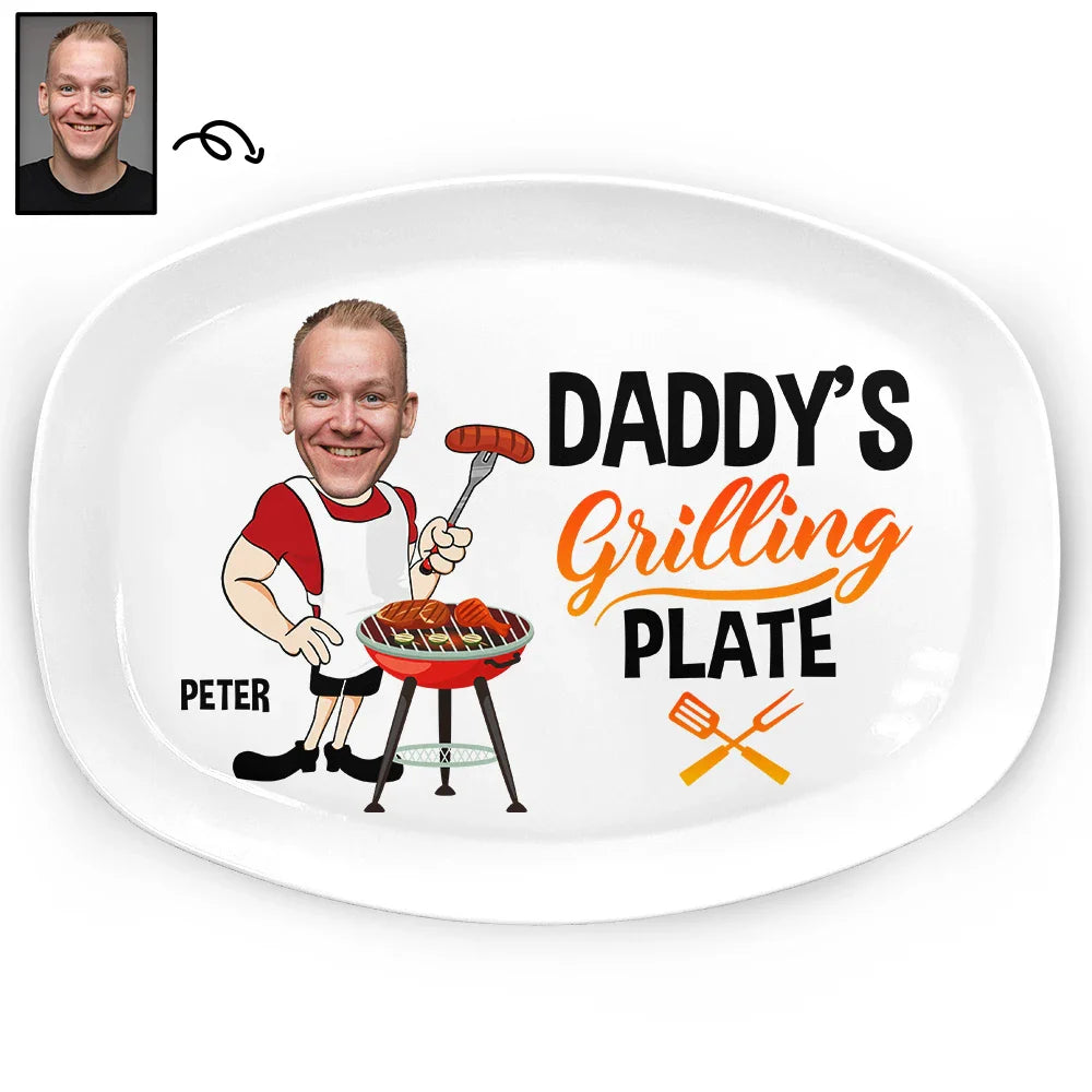 Custom Photo Funny Daddy's Grilling Plate - Personalized Plate