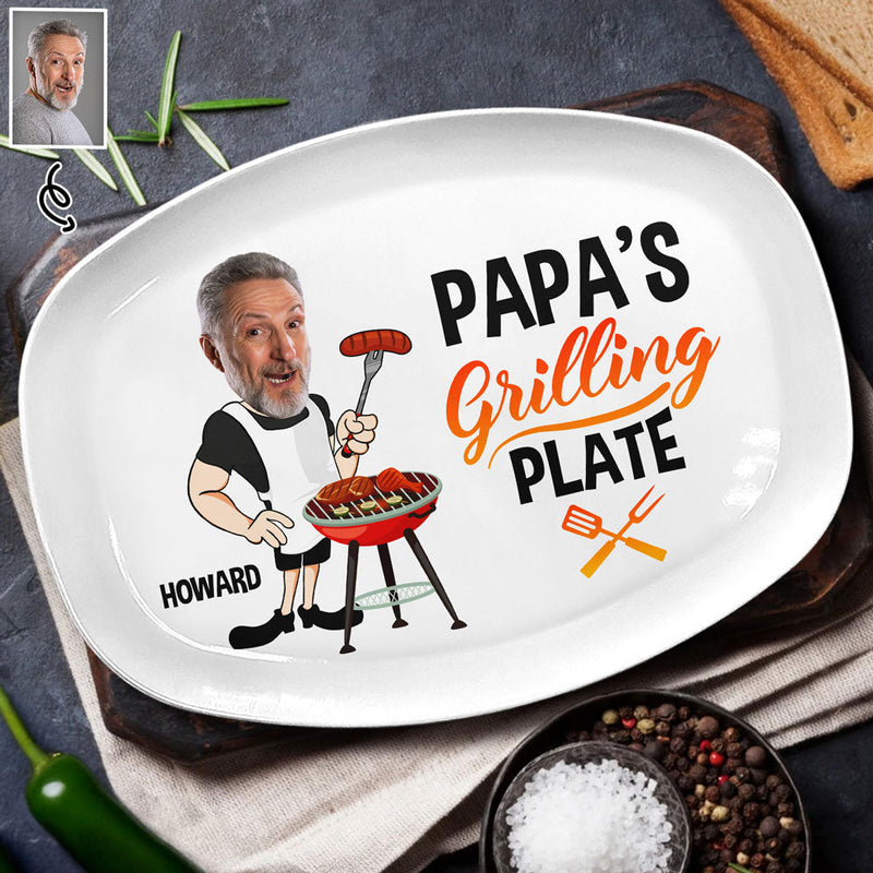 Custom Photo Funny Daddy's Grilling Plate - Personalized Plate