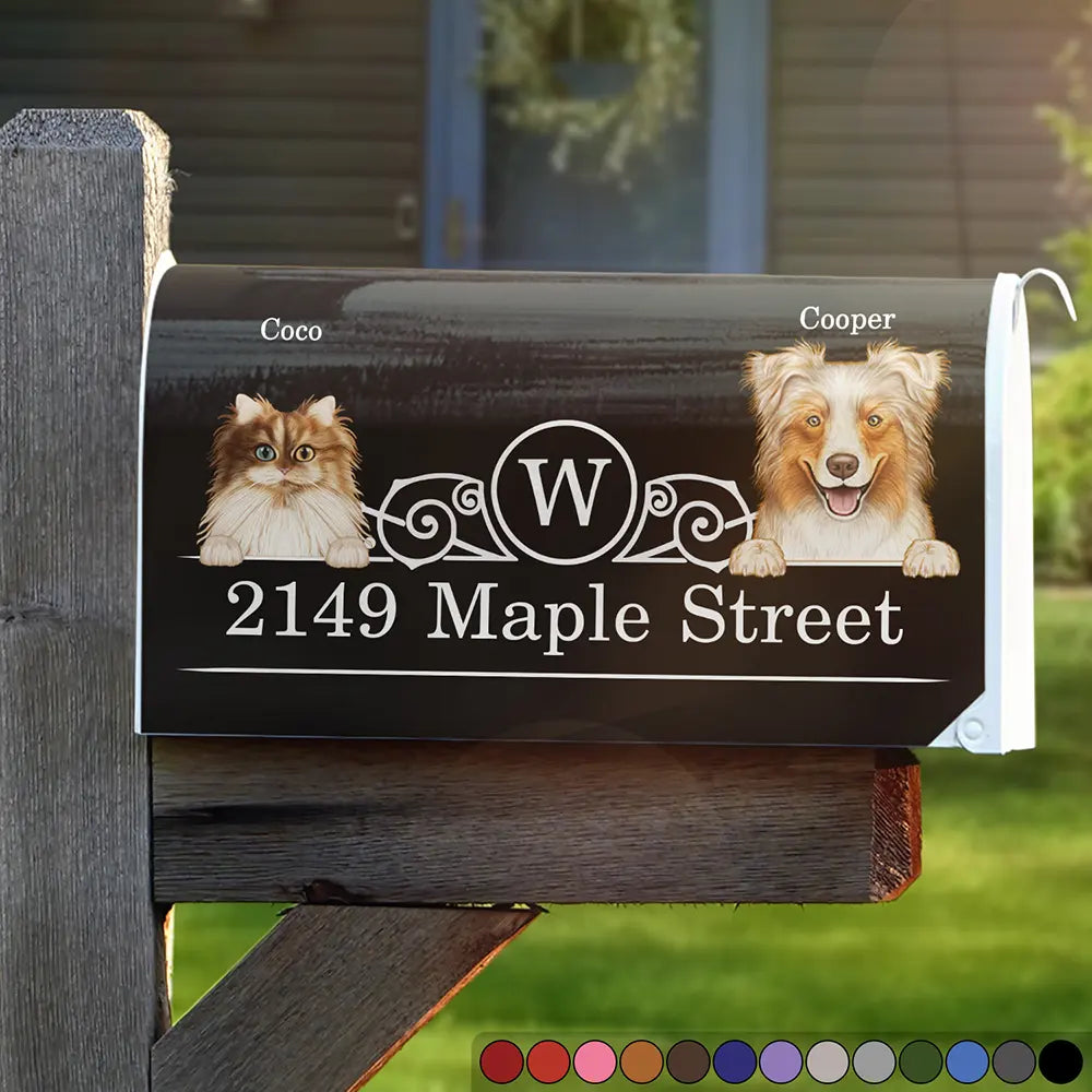 Pet Lovers, Dog Lovers, Cat Lovers - Family Name House Address Dogs Cats - Personalized Mailbox Cover