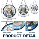 Custom Photo Dog Cat Portrait With Birth Flower - Personalized Stained Glass Window Hanging Suncatcher