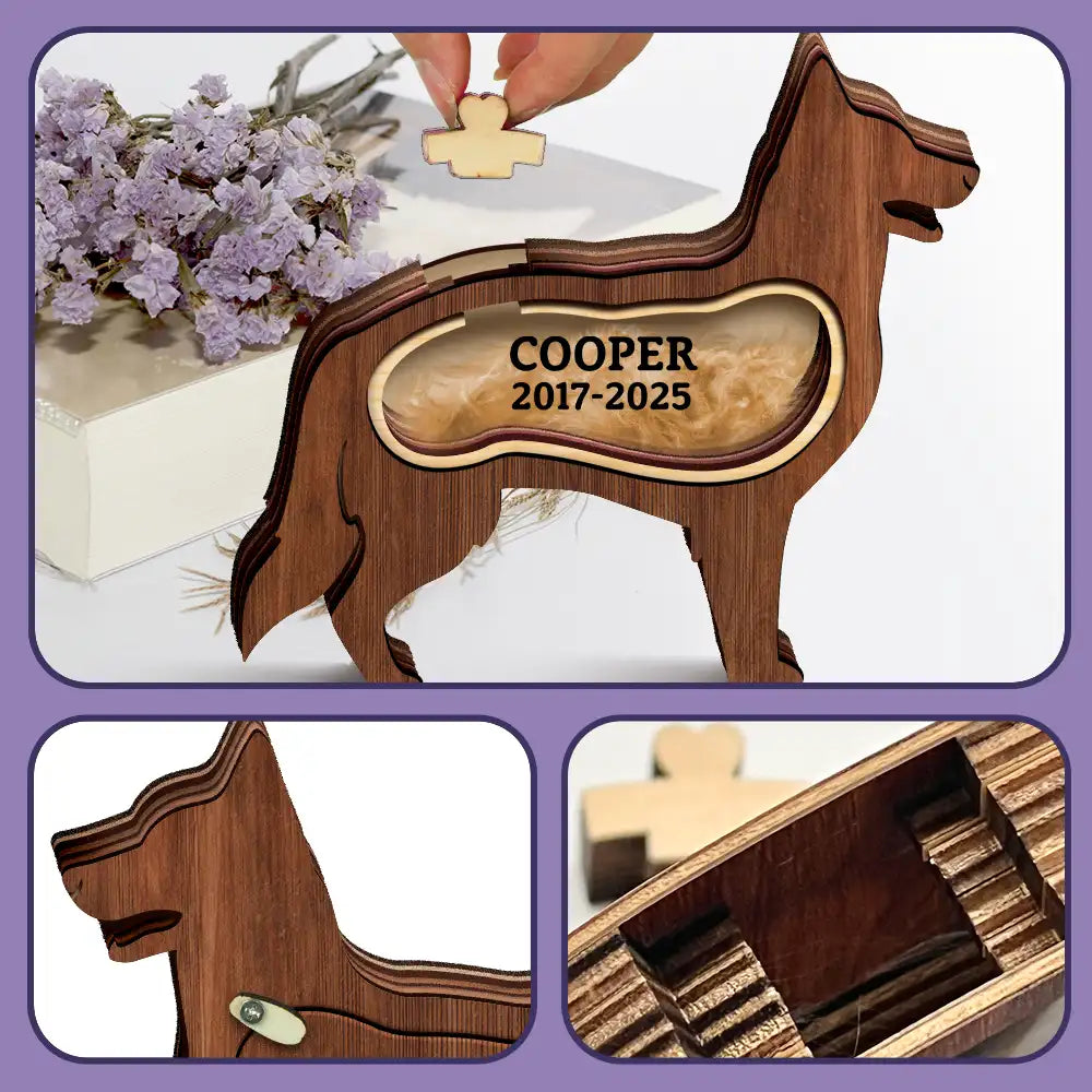 Dog Lovers,Dog Mom,Dog Dad,Pet Lovers,Pet Mom,Pet Dad,Memorial,Sad-German Shepherd Dog Memorial Shadowbox Fur Keepsake - Personalized Pet Shaped Wooden Keepsake