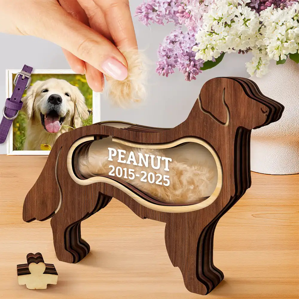 Golden Retriever Dog Memorial Shadowbox Fur Keepsake - Personalized Pet Shaped Wooden Keepsake