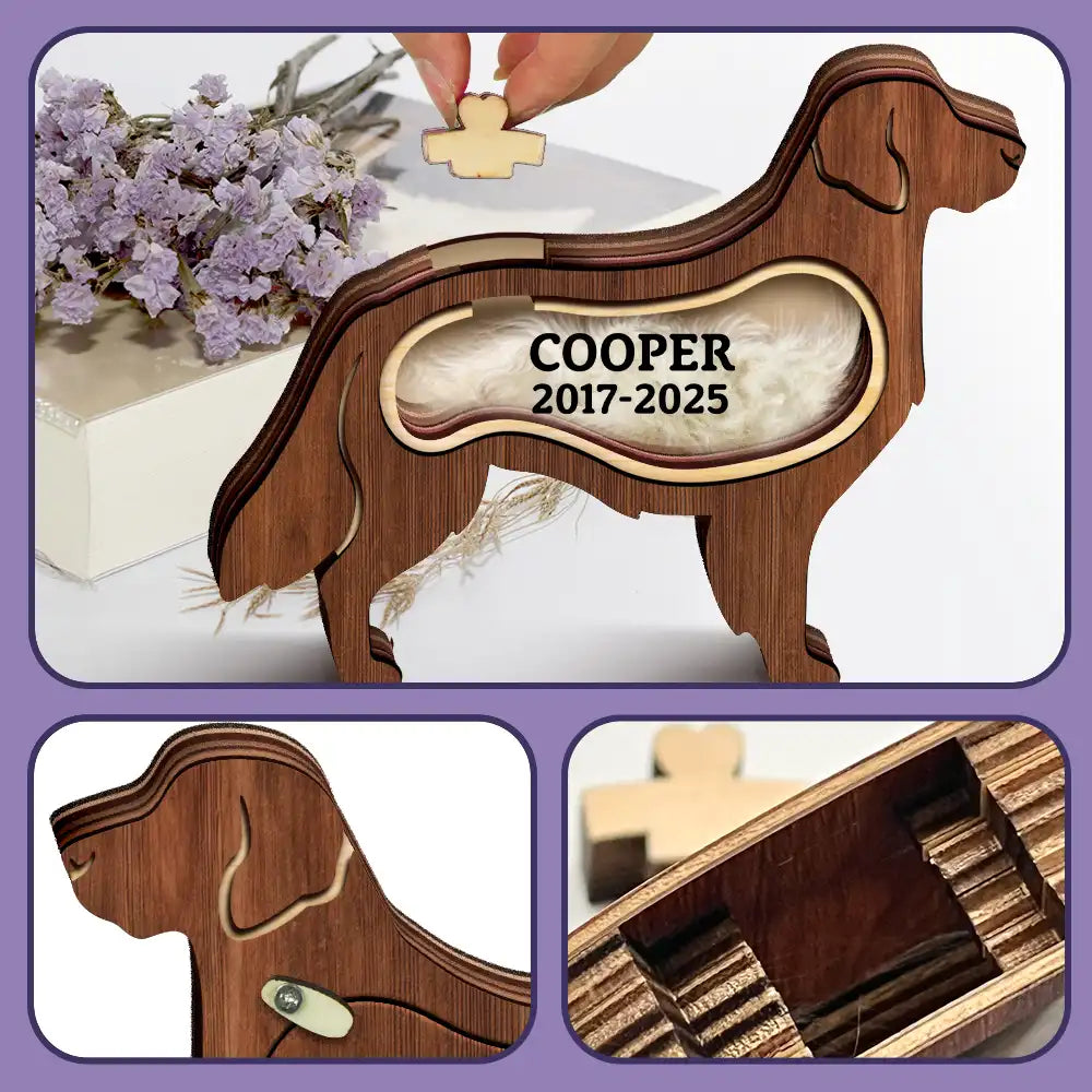 Dog Lovers,Dog Mom,Dog Dad,Pet Lovers,Pet Mom,Pet Dad,Memorial,Sad-Golden Retriever Dog Memorial Shadowbox Fur Keepsake - Personalized Pet Shaped Wooden Keepsake