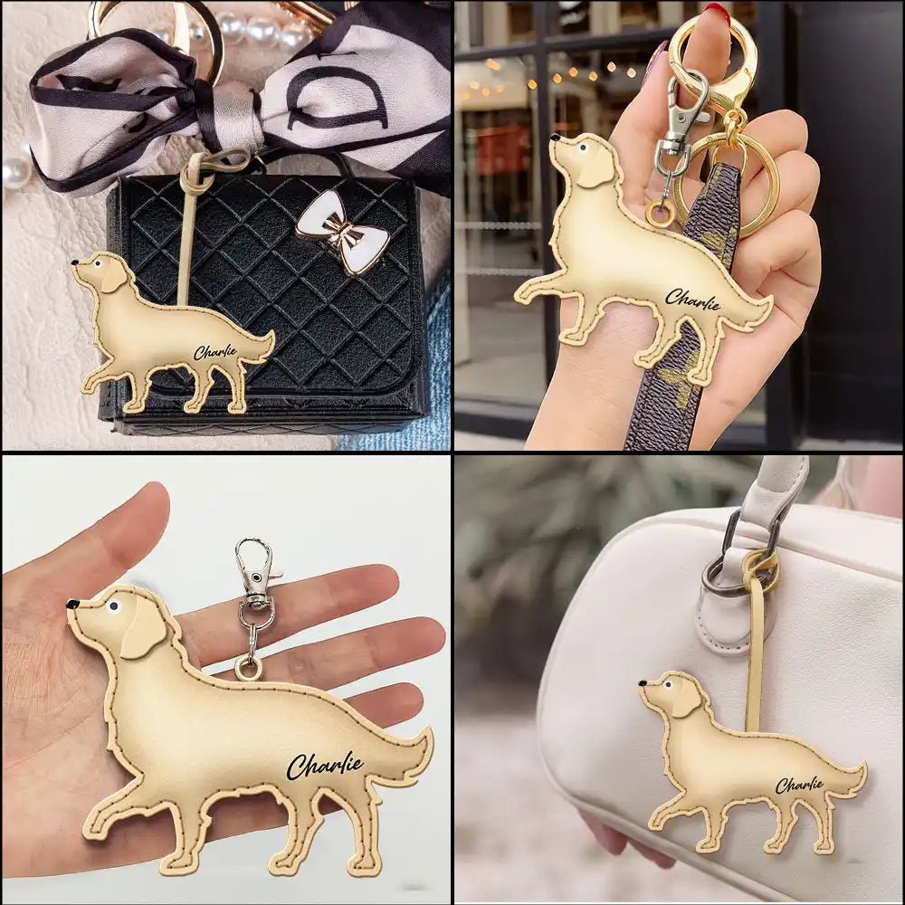 Dog Lovers,Pet Lovers,Dog Mom,Happy-Golden Retriever Shaped, Dog Lovers Charm - Personalized Dog Leather Bag Charm, Keychain