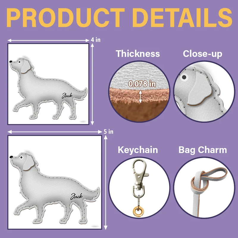 Dog Lovers,Pet Lovers,Dog Mom,Happy-Golden Retriever Shaped, Dog Lovers Charm - Personalized Dog Leather Bag Charm, Keychain