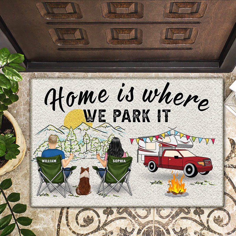 You, Me And The Dogs Home Is Where We Park It - Gift For Camping Lovers - Personalized Doormat