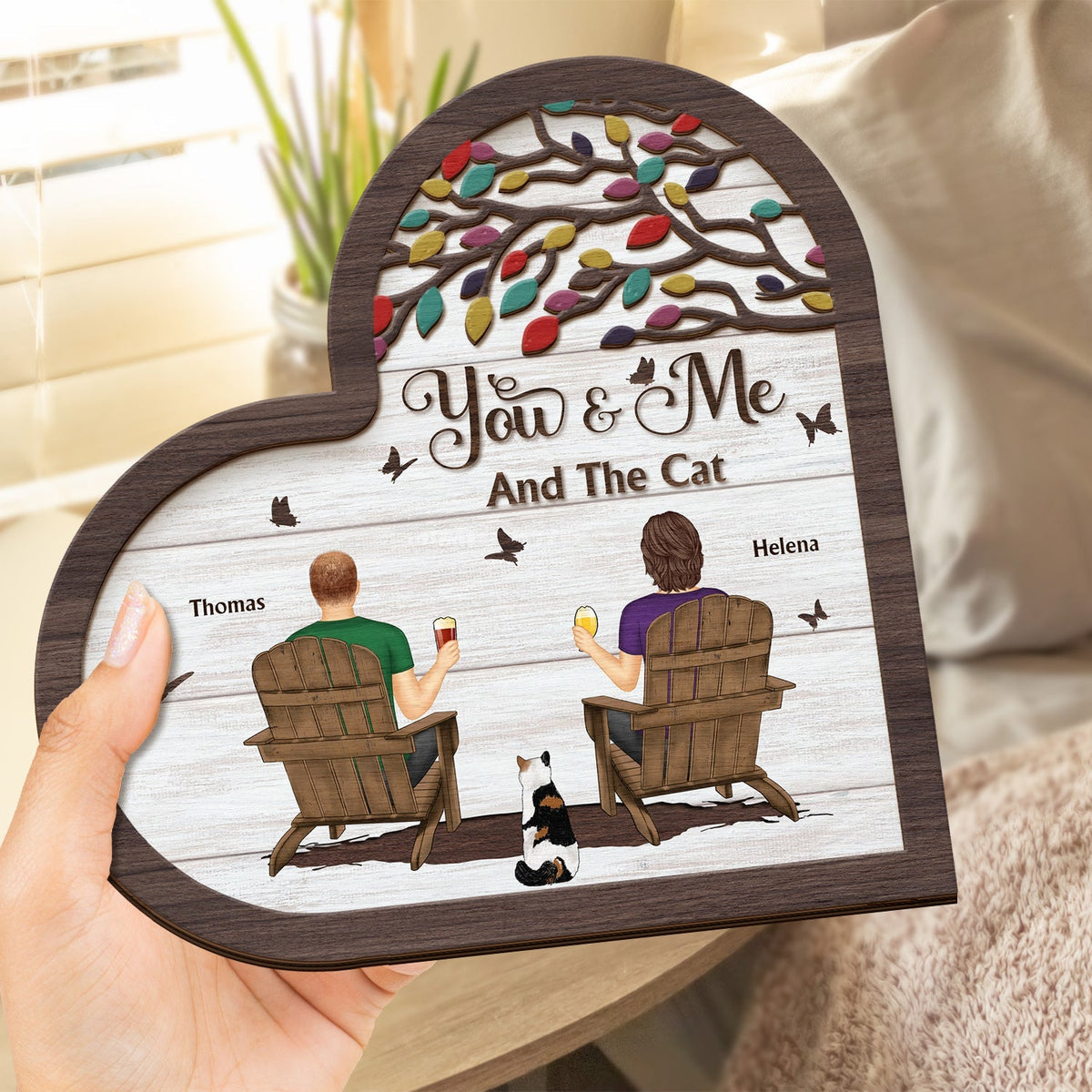 You And Me And The Fur Babies - Personalized 2-Layered Wooden Plaque With Stand
