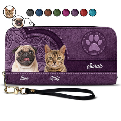 Custom Photo Cute Pet Pattern For Animal Lovers - Birthday, Loving Gift For Dog Lovers, Cat Lovers, Dog Mom, Cat Mom - Personalized Leather Long Wallet