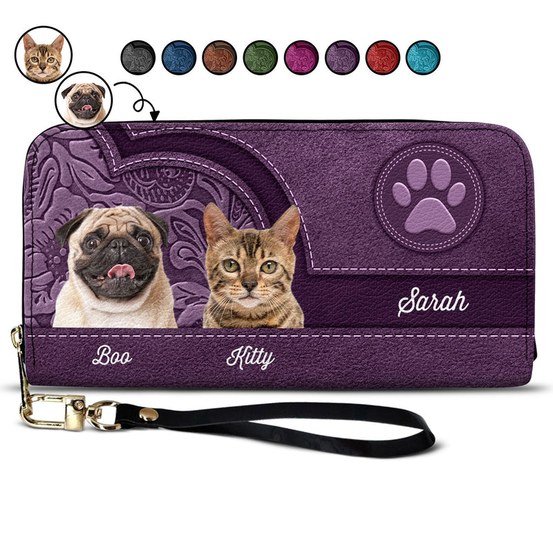 Custom Photo Cute Pet Pattern For Animal Lovers - Birthday, Loving Gift For Dog Lovers, Cat Lovers, Dog Mom, Cat Mom - Personalized Leather Long Wallet