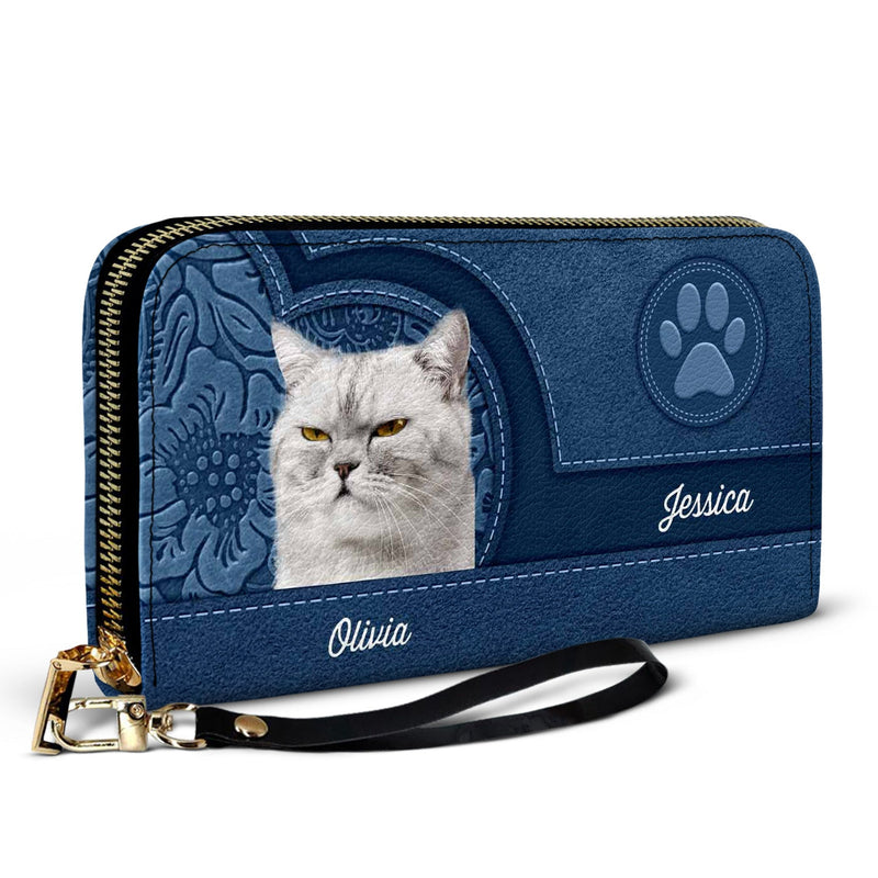 Custom Photo Cute Pet Pattern For Animal Lovers - Birthday, Loving Gift For Dog Lovers, Cat Lovers, Dog Mom, Cat Mom - Personalized Leather Long Wallet
