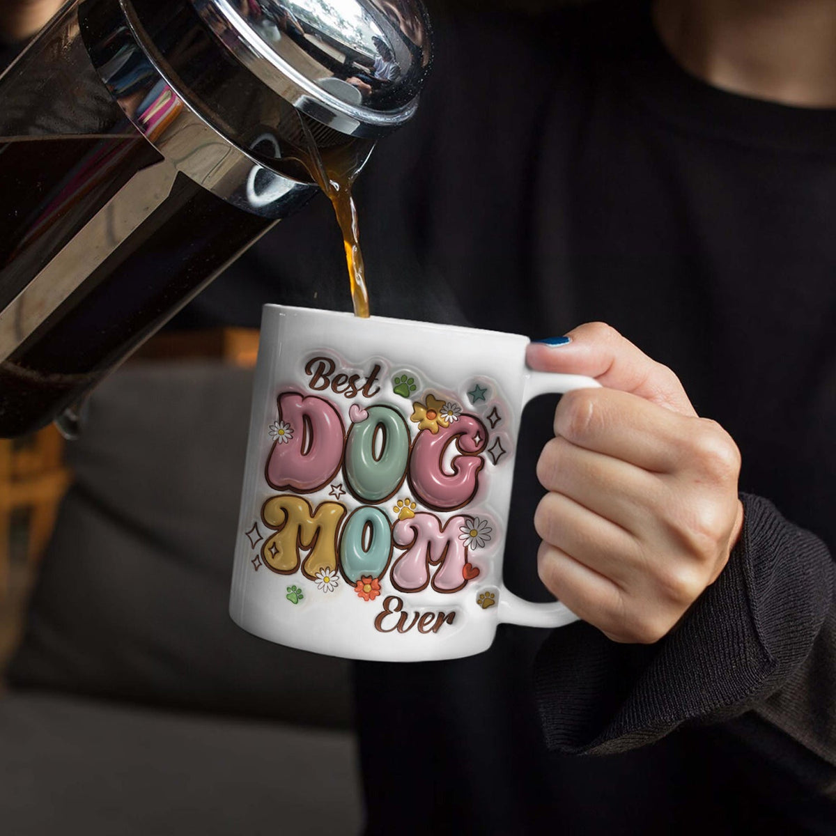 Custom Photo World’s Best Dog Mom - Gift For Dog Lovers - 3D Inflated Effect Printed Mug, Personalized White Edge-to-Edge Mug
