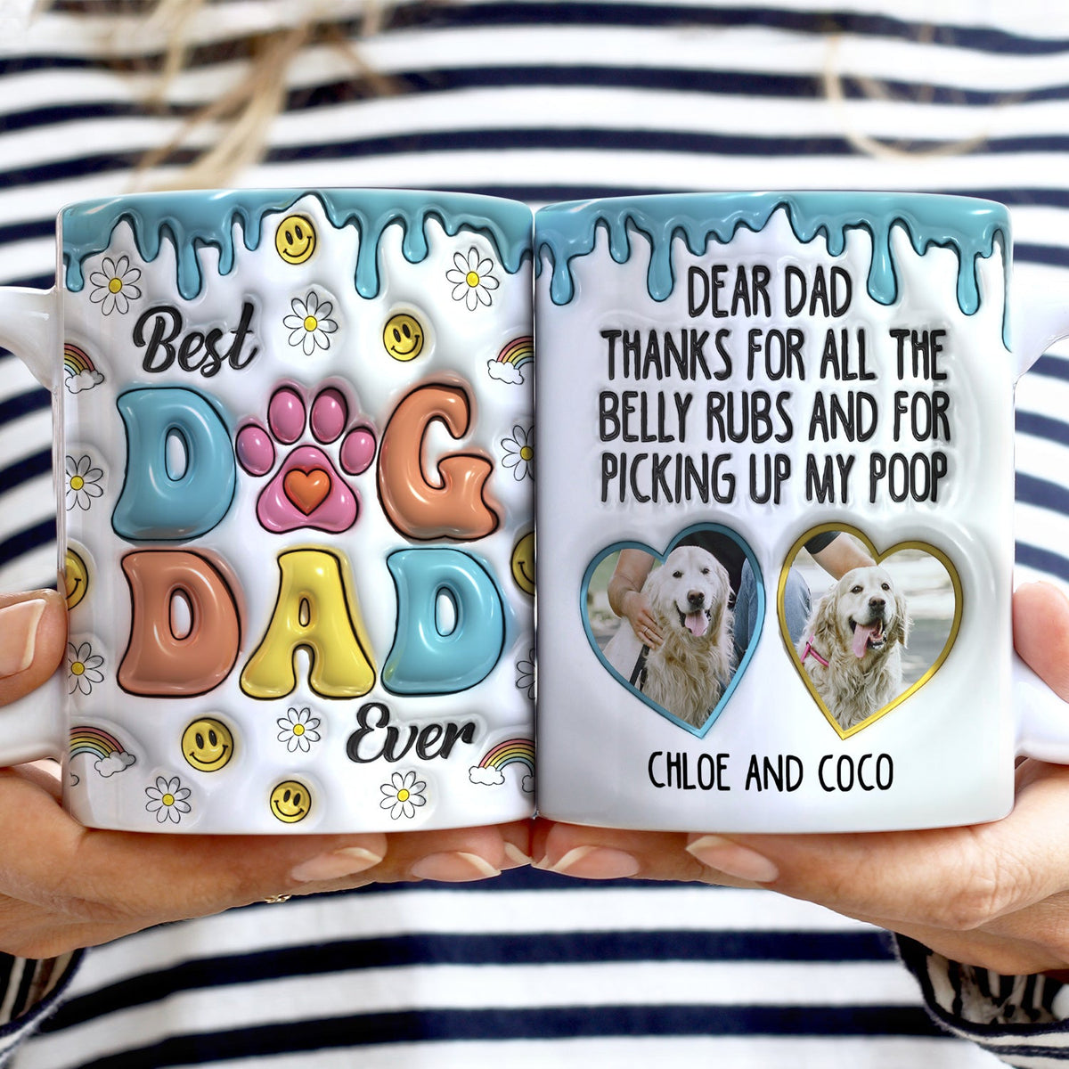 Custom Photo Thanks For All The Belly Rubs Dog Dad - 3D Inflated Effect Printed Mug, Personalized White Edge-to-Edge Mug