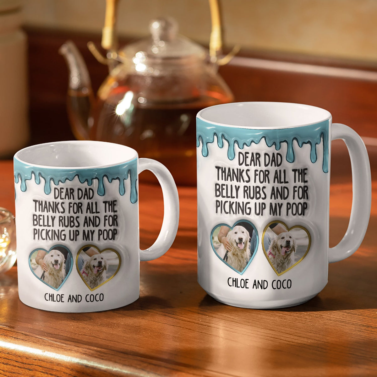 Custom Photo Thanks For All The Belly Rubs Dog Dad - 3D Inflated Effect Printed Mug, Personalized White Edge-to-Edge Mug