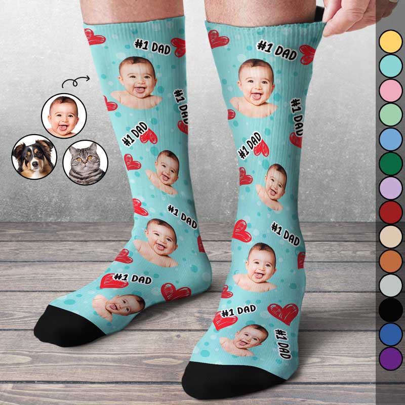 Custom Photo #1 Dad Pet Face Family - Personalized Socks