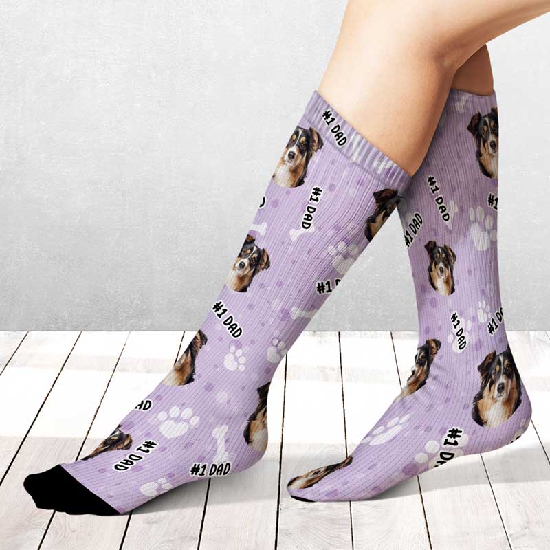 Custom Photo #1 Dad Pet Face Family - Personalized Socks