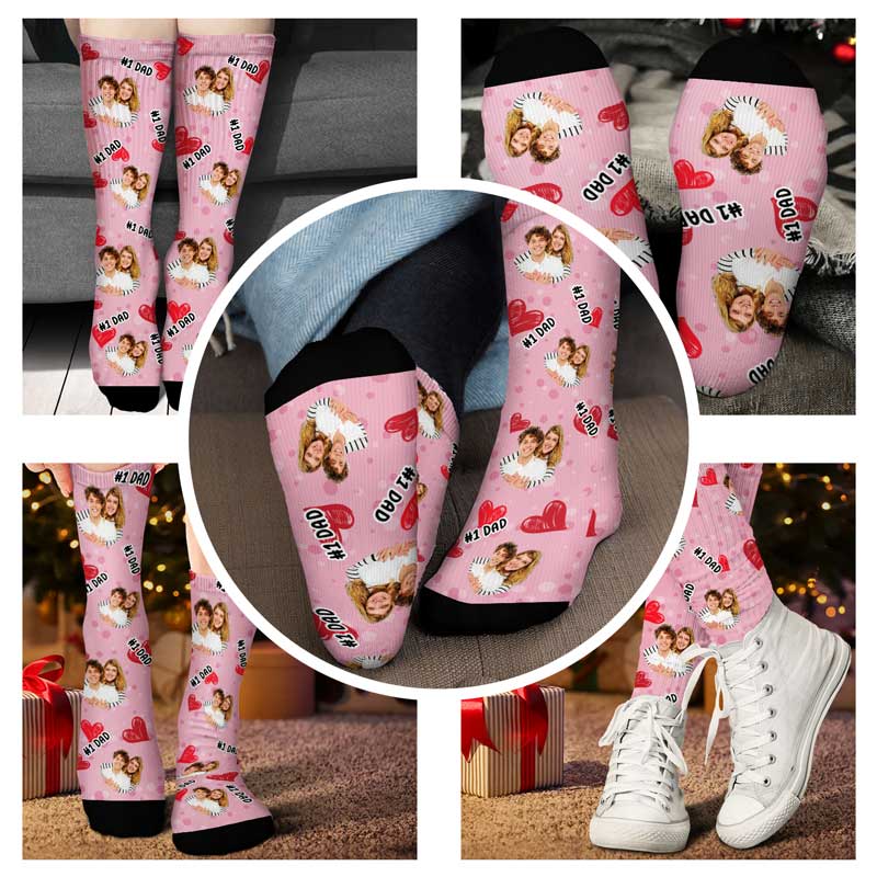 Custom Photo #1 Dad Pet Face Family - Personalized Socks