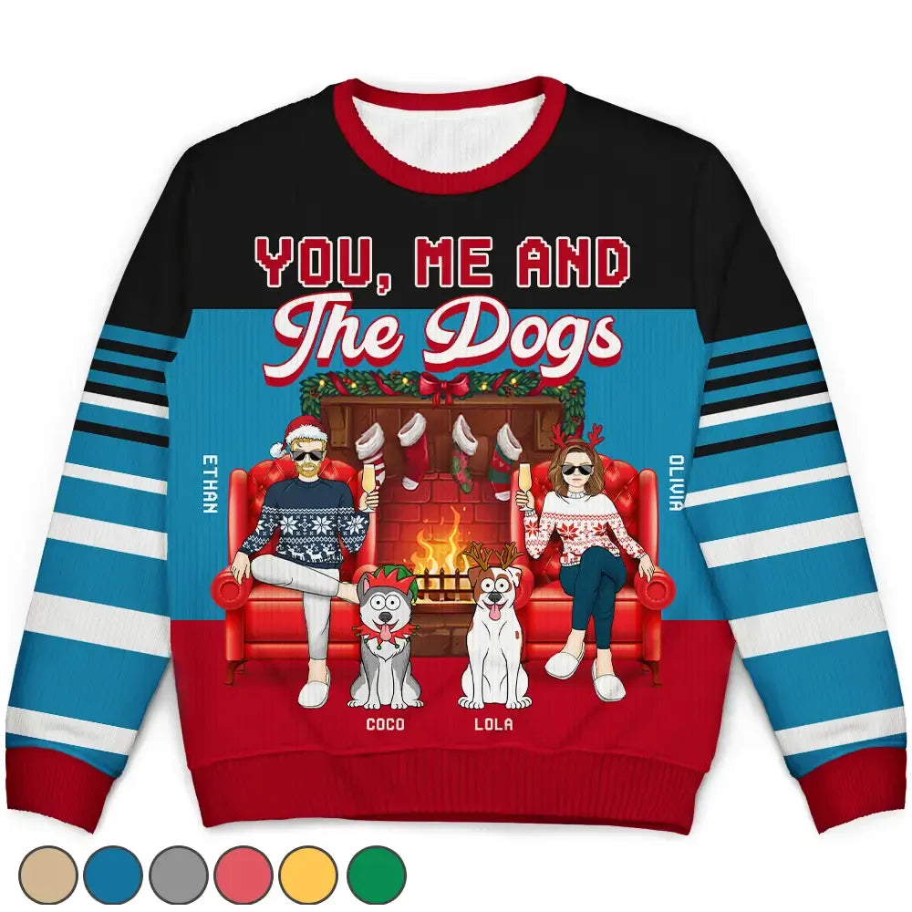 You, Me And The Dog Fireplace - Personalized Unisex Ugly Sweater