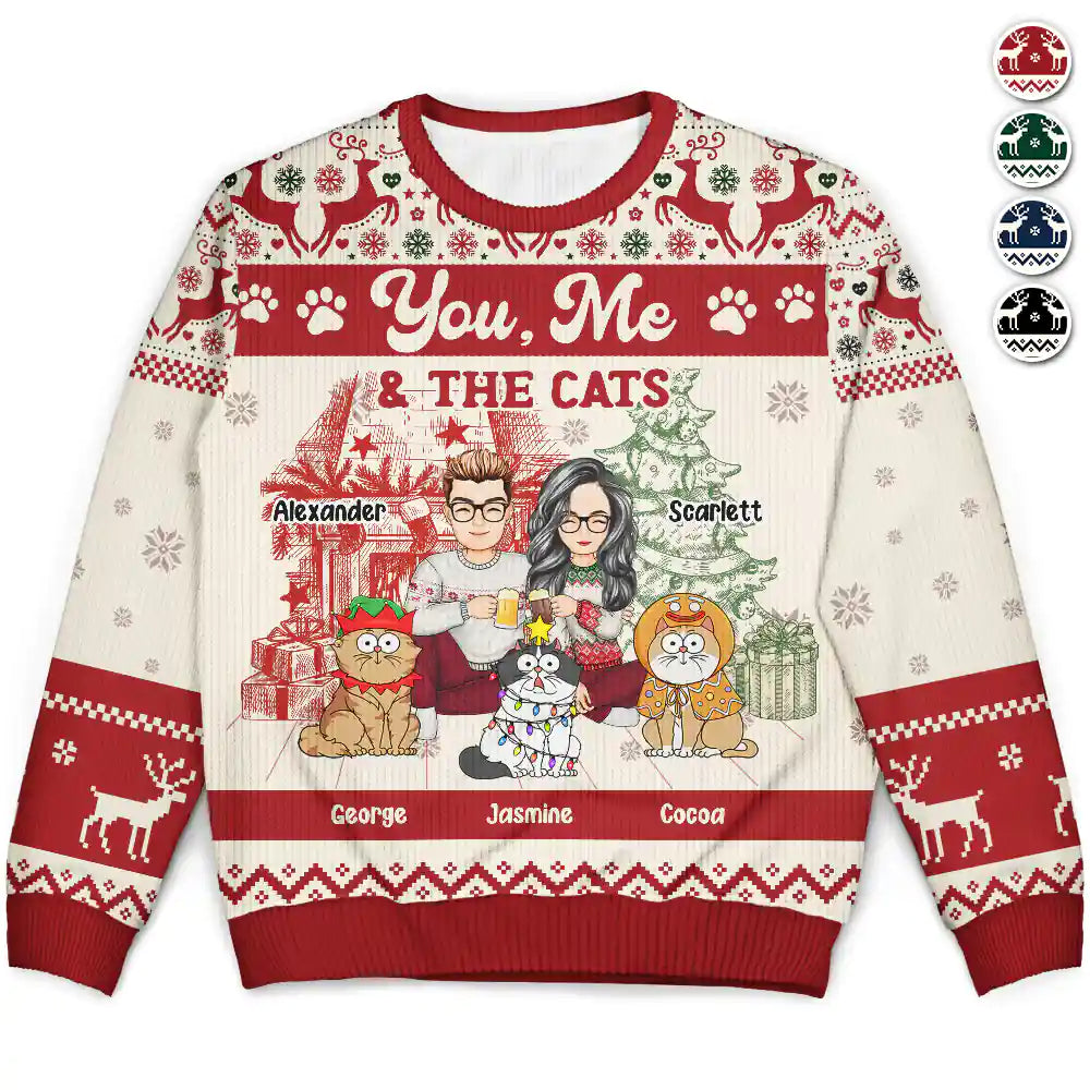 Couple You, Me And The Cats - Personalized Unisex Ugly Sweater