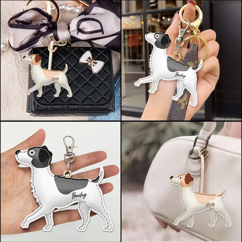 Dog Lovers,Pet Lovers,Dog Mom,Happy-Jack Russell Terrier Shaped, Dog Lovers Charm - Personalized Dog Leather Bag Charm, Keychain