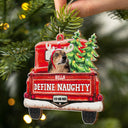Custom Photo Pets On Red Truck Define Naughty - Christmas Gift For Dog Lovers - Personalized Custom Shaped Wooden Ornament